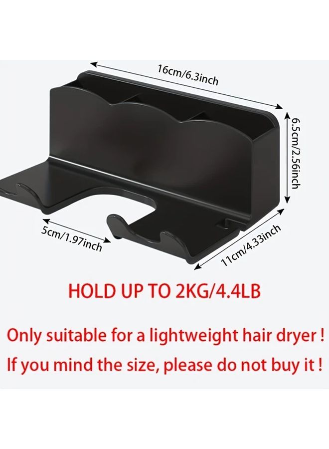 Wall Mounted Hair Dryer Holder Black No Drill Bathroom Organizer With Hooks - Image 3