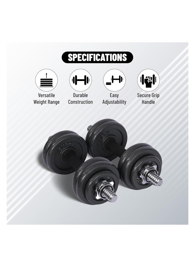ENDLESS  10 Kg (22 Lb) Cast Iron Adjustable Dumbbell Set ( 4*1.5Kg , 4*0.5Kg , 2*1.5Kg Dumbell Rods with 4 Spinlocks )| Black | Perfect For Bodybuilding, Fitness, Weight Lifting And Training At Home Or Gym - Image 2