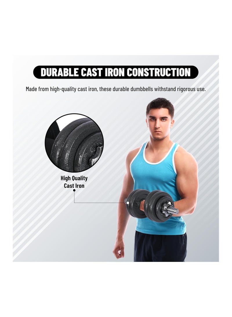 ENDLESS  10 Kg (22 Lb) Cast Iron Adjustable Dumbbell Set ( 4*1.5Kg , 4*0.5Kg , 2*1.5Kg Dumbell Rods with 4 Spinlocks )| Black | Perfect For Bodybuilding, Fitness, Weight Lifting And Training At Home Or Gym - Image 4