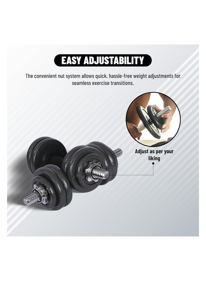 ENDLESS  10 Kg (22 Lb) Cast Iron Adjustable Dumbbell Set ( 4*1.5Kg , 4*0.5Kg , 2*1.5Kg Dumbell Rods with 4 Spinlocks )| Black | Perfect For Bodybuilding, Fitness, Weight Lifting And Training At Home Or Gym - Image 5