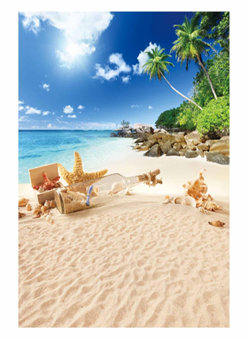 Allenjoy 95 x 141 Summer Tropical Seaside Beach Backdrop Hawaii Island Palm Trees Photography Background for Pictures Sea Luau Themed Party Kids Portrait Decorations Photo Booth Studio Props