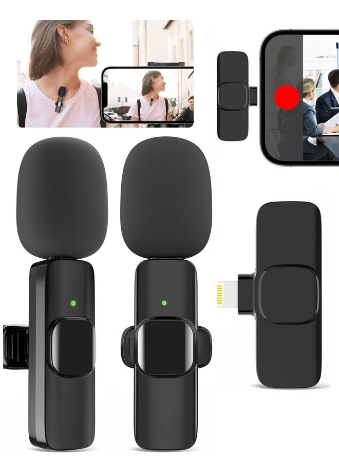 2PCS Wireless Lavalier Lapel Microphone for iPhone Vlog Recording - Image 1