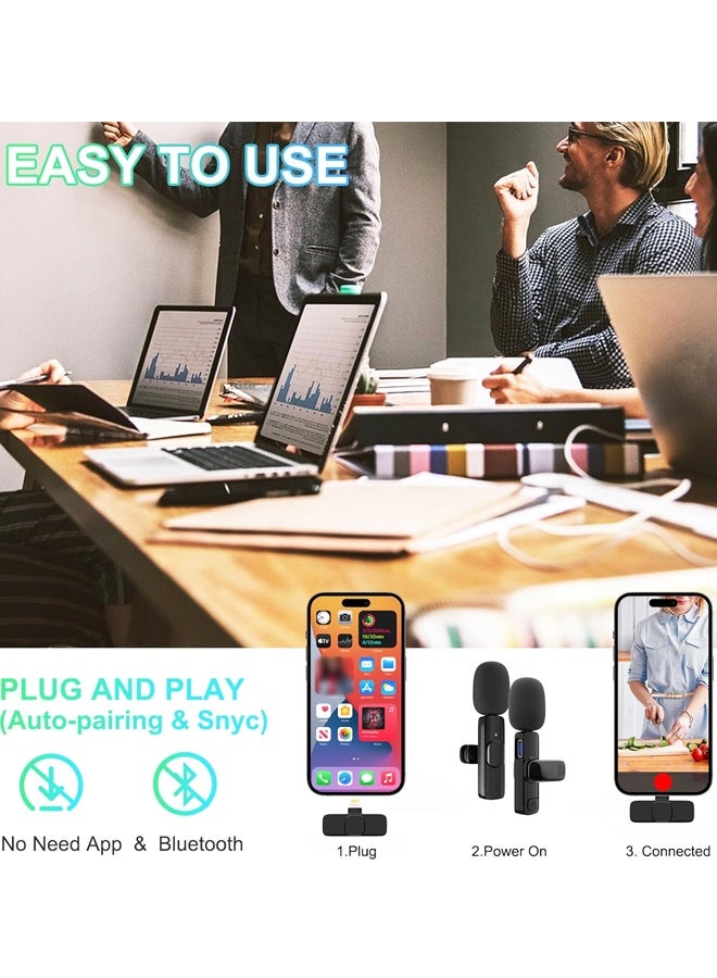 2PCS Wireless Lavalier Lapel Microphone for iPhone Vlog Recording - Image 3