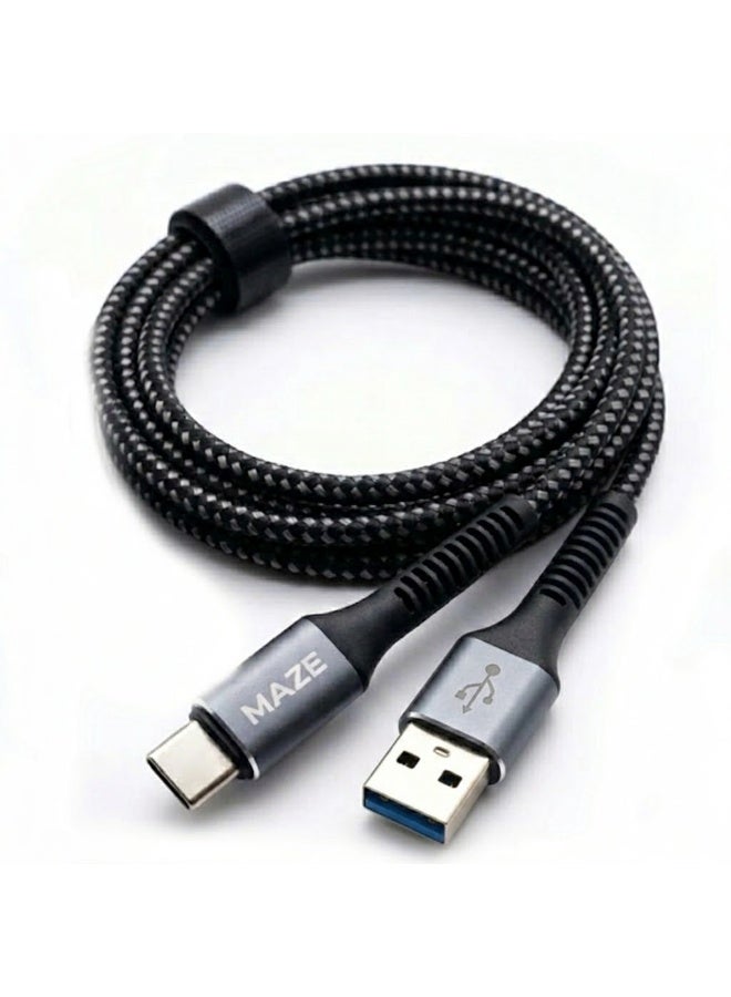 ميذ كابل USB-C إلى USB للشحن السريع بقوة 5 أمبير – يدعم تقنية الشحن السريع QC 3.0 ونقل البيانات عالي السرعة، يتميز بتصميم متين ومجدول من النايلون ومقاوم للانحناء، بطول 1 متر، ومتوافق مع الهواتف الذكية والأجهزة اللوحية وأجهزة الكمبيوتر المحمولة. - Image 1