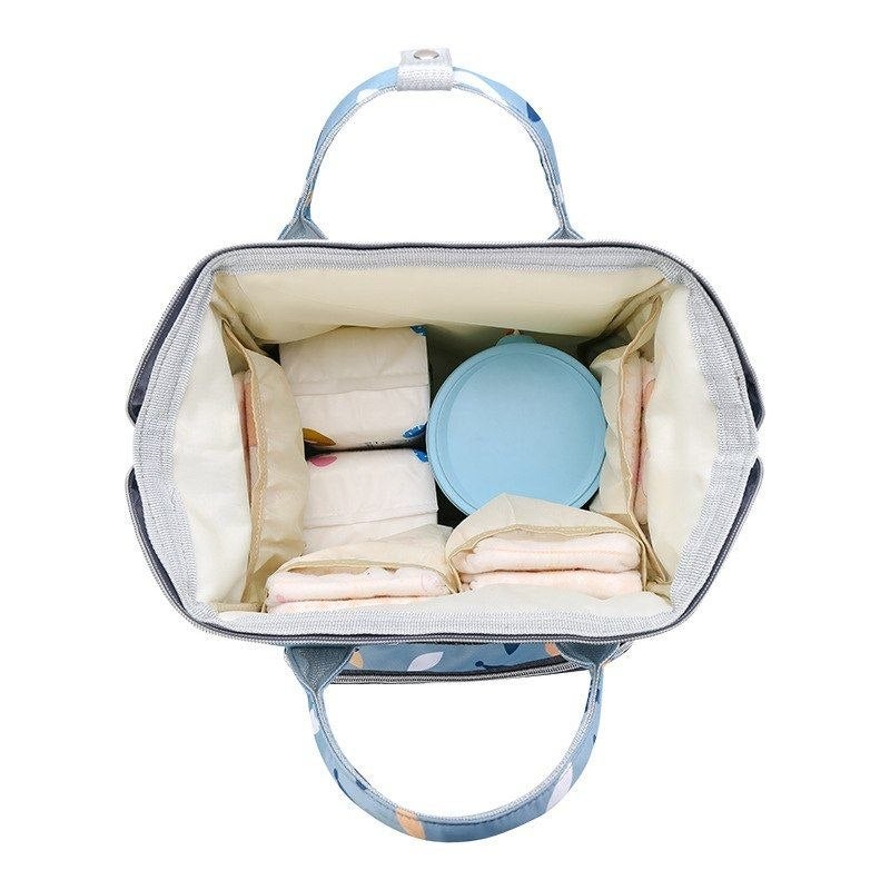 NAMA Multi-Functional Baby Diaper Backpack Organizer with Thermal Bottle Pockets and Crown Pattern in Cyan Blue - Image 4