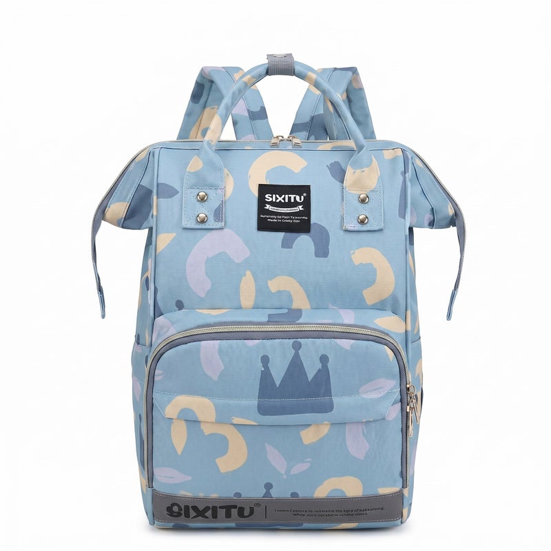 NAMA Multi-Functional Baby Diaper Backpack Organizer with Thermal Bottle Pockets and Crown Pattern in Cyan Blue - Image 2