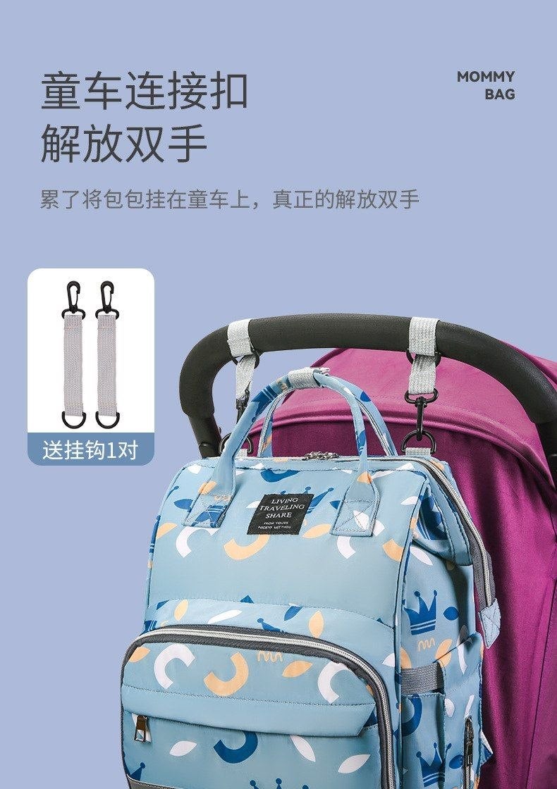 NAMA Multi-Functional Baby Diaper Backpack Organizer with Thermal Bottle Pockets and Crown Pattern in Cyan Blue - Image 3