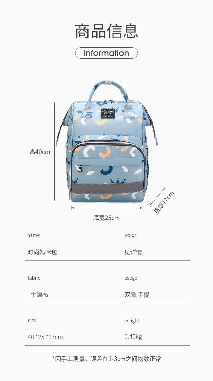 NAMA Multi-Functional Baby Diaper Backpack Organizer with Thermal Bottle Pockets and Crown Pattern in Cyan Blue - Image 5