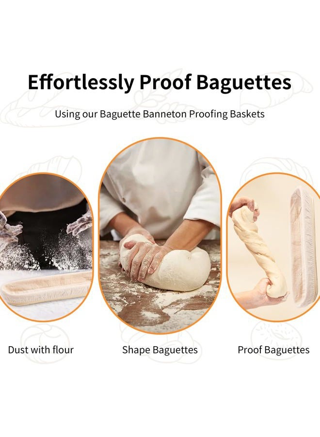 ifory Banneton Bread Proofing Basket - 15 Inch Baguette Sourdough Bread Basket with Liner - Set of 2- Natural Rattan - Image 5