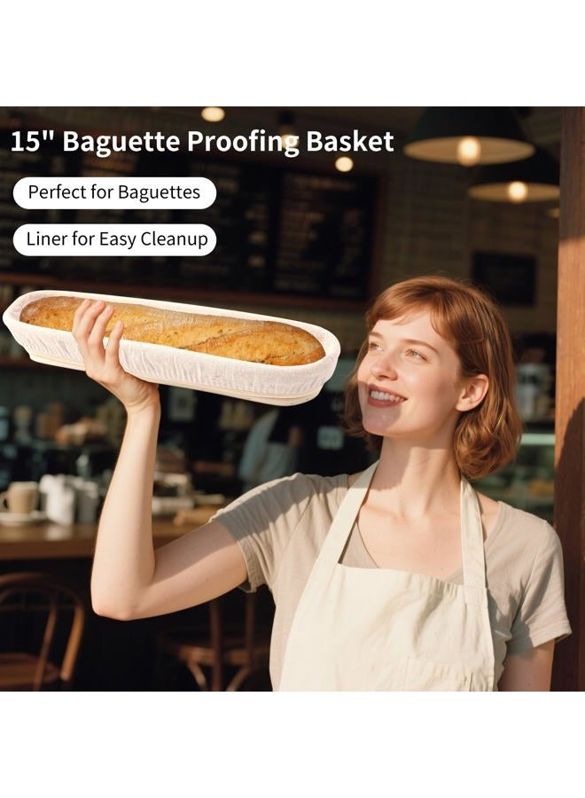 ifory Banneton Bread Proofing Basket - 15 Inch Baguette Sourdough Bread Basket with Liner - Set of 2- Natural Rattan - Image 2