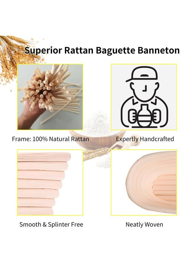 ifory Banneton Bread Proofing Basket - 15 Inch Baguette Sourdough Bread Basket with Liner - Set of 2- Natural Rattan - Image 4