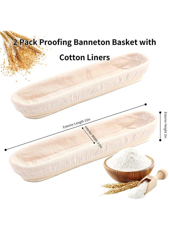ifory Banneton Bread Proofing Basket - 15 Inch Baguette Sourdough Bread Basket with Liner - Set of 2- Natural Rattan - Image 3