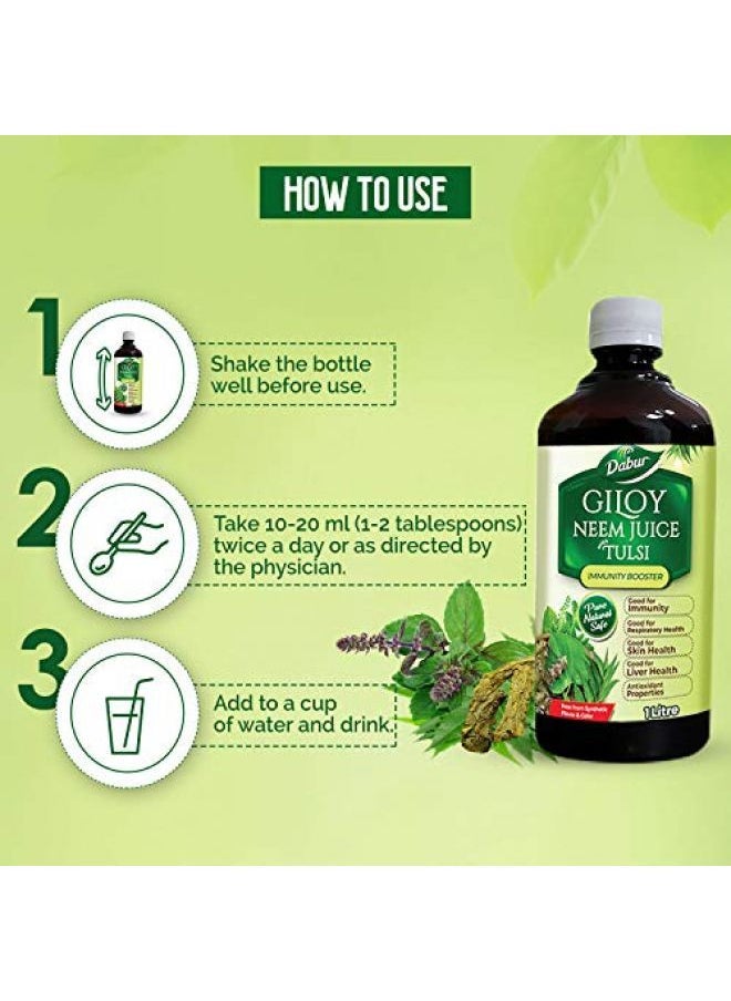 Dabur - Dabur Giloy Neem Tulsi Juice: Benefit of 3-in-1 Immunity Boosters with the power of Giloy, Neem and Tulsi|Pure, Natural and 100% Ayurvedic Juice -1L - Image 1