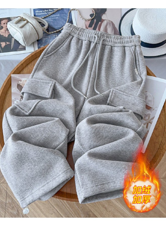 Flying in the snow Fleece Cargo Pants For Autumn And Winter, High-waisted Fashion, Versatile Large Pocket Design, Casual Trousers - Image 1