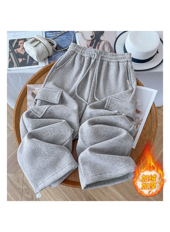 Flying in the snow Fleece Cargo Pants For Autumn And Winter, High-waisted Fashion, Versatile Large Pocket Design, Casual Trousers - Image 2