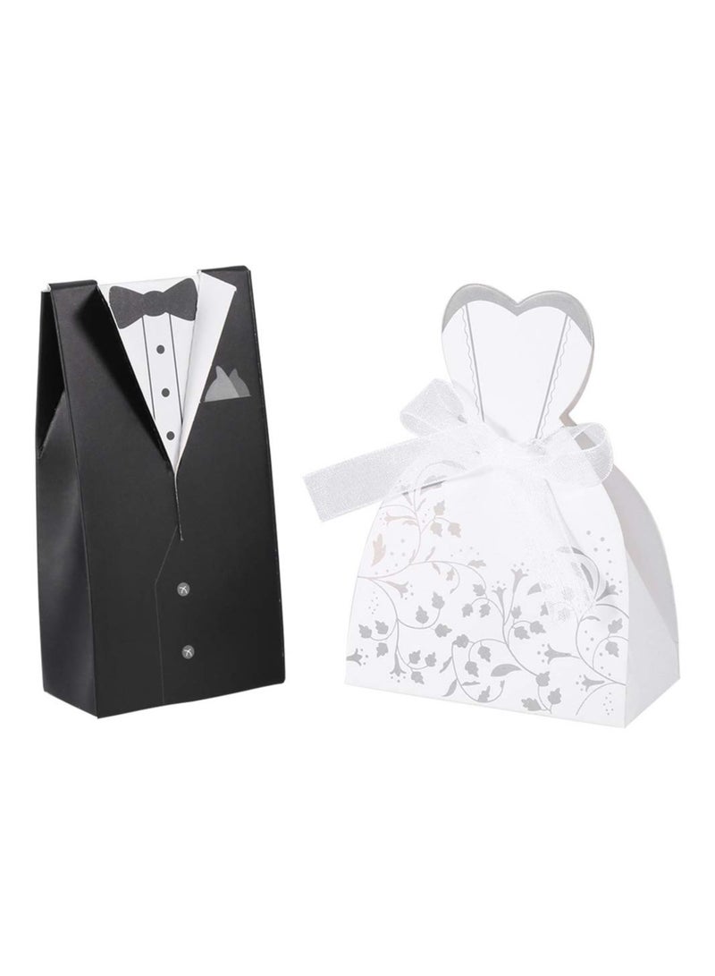 50 Pairs Wedding Favour Boxes, Sweet Candy Gift Bags for Bride & Groom, Paper Boxes with Ribbons, Suitable for Wedding Party Favours - Image 1