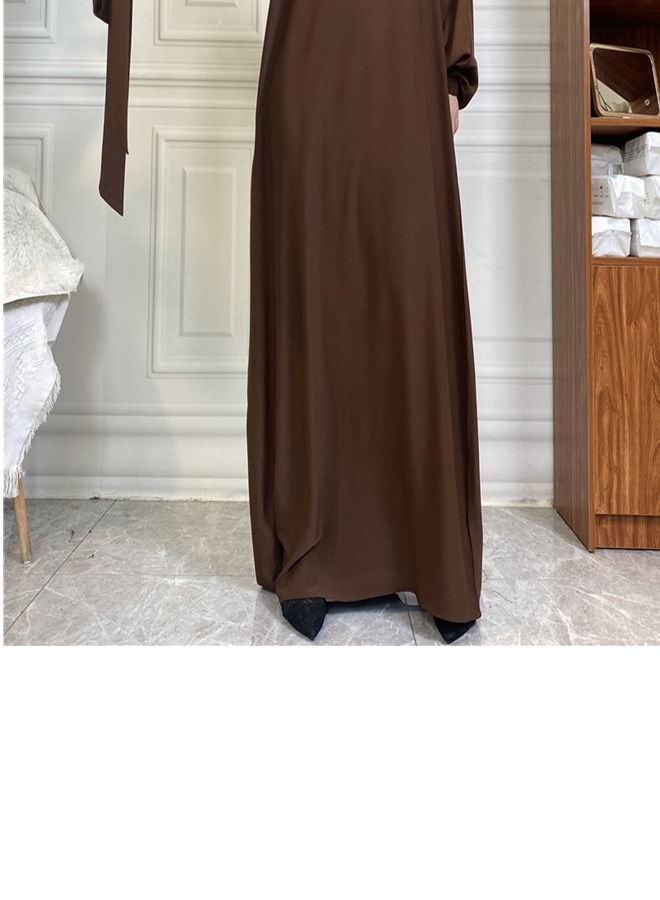 Loquat Casual Elegant Lace-Up Dress Abaya Brown  - Image 3