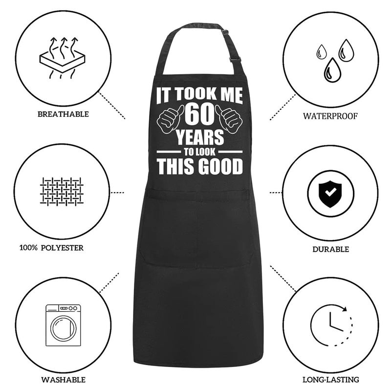 POTALKFREE 60th Birthday Gifts for Women Men  Funny Chef Aprons with Pockets  60 Years Old Kitchen Cooking Grilling Apron for Grandma Grandpa Dad Mom - Image 2