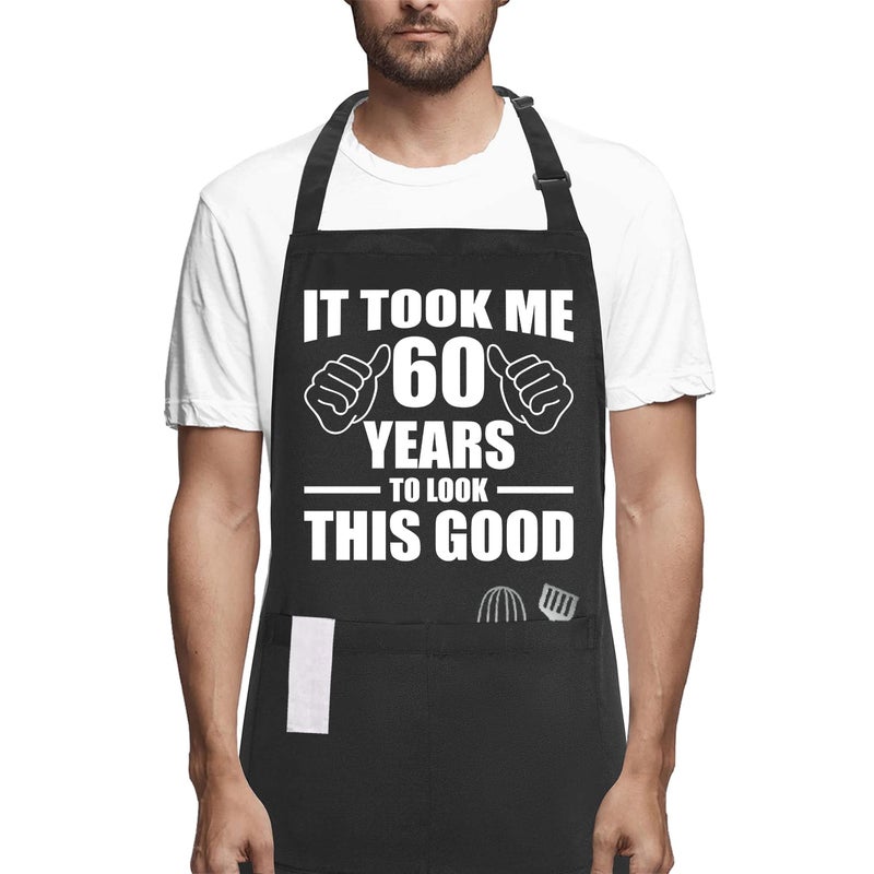 POTALKFREE 60th Birthday Gifts for Women Men  Funny Chef Aprons with Pockets  60 Years Old Kitchen Cooking Grilling Apron for Grandma Grandpa Dad Mom - Image 1