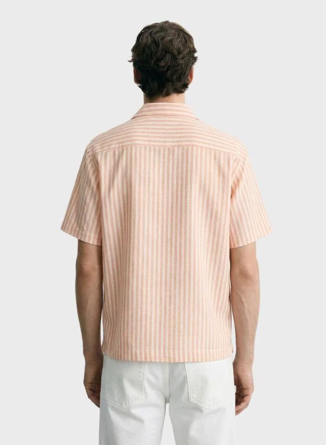 The Indian Garage Co Men Oversized Fit Striped Cuban Collar Half Sleeves Shirt