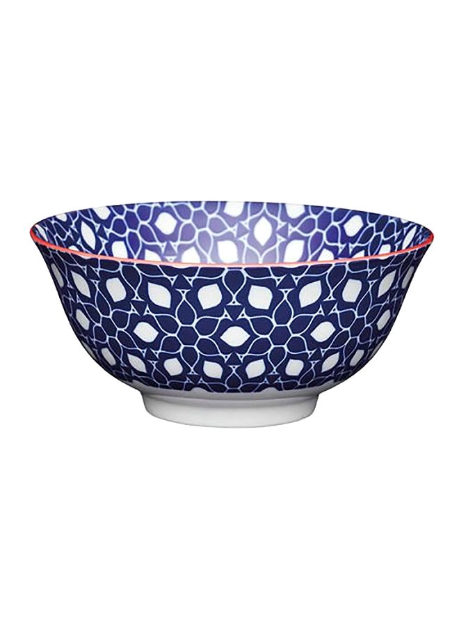 KitchenCraft Floral Geometric Design Food Safe Ceramic Bowl Blue and White 15.7 cm KCBOWL26 - Image 1