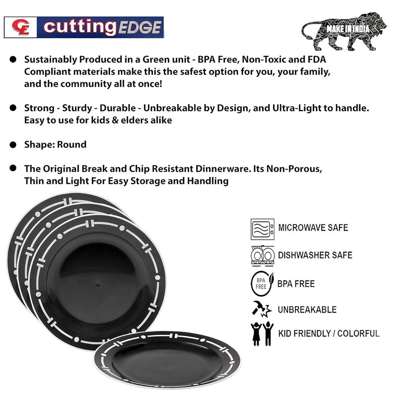 Cutting EDGE Round Double Colour Dinner Plates UnbreakableLightweightReusableDishwasher SafeLunchDinner for Families Daily Use Parties Regular Design Set of 4 Black21 cm - Image 4