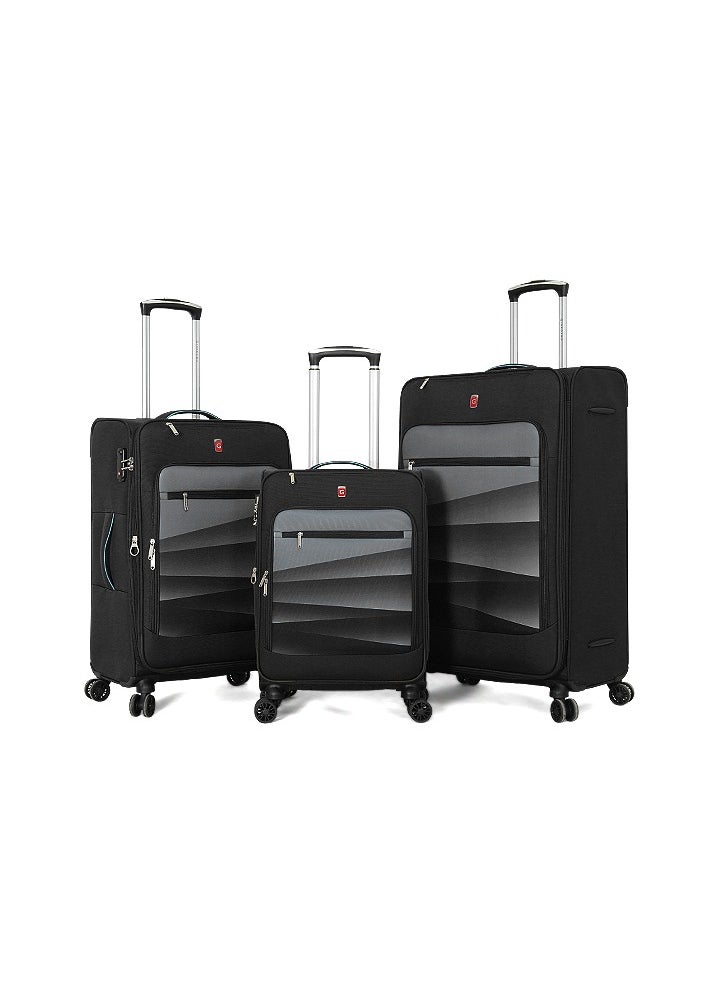 GIORDANO Softside Luggage Trolley Bag 3 Pieces Set With Double Spinner Wheel ,Black (S-20inch,M-24inch,L-28inch)  - Image 1
