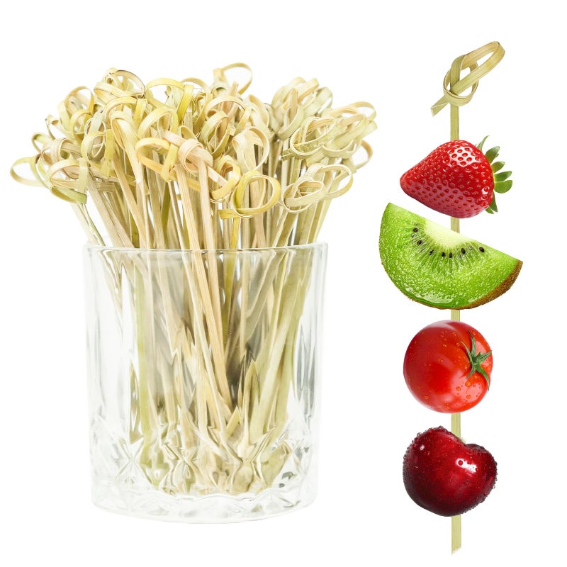 HOPELF 100PCS Cocktail Picks Bamboo Skewers for Appetizers, Fancy Toothpicks for Appetizers, 4.7 Inch Long Decorative Knot Bamboo Cocktail Sticks for Party Drinks Food Fruit Charcuterie Boards Accessories - Image 1