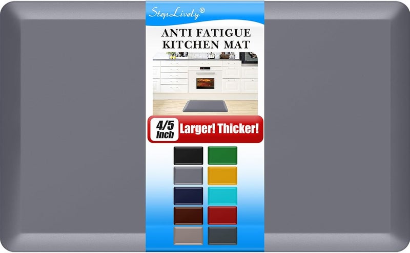 StepLively 4/5 Inch Thick Kitchen Mat - Cushioned Anti Fatigue Mats for Kitchen Floor - Easy to Clean, Waterproof, Non-Slip Kitchen Rug for Sink, Office, Kitchen (22''x36'' Grey) - Image 1