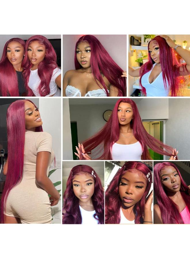 Bluejw Real Hair Wig European And American Wig Women's Long Straight Hair Wine Red Real Hair Lace Wig Human Hair Wigs - Image 4