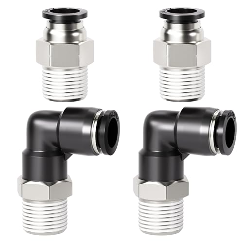 TAILONZ PNEUMATIC Elbow and Straight Combination 5/16 Inch Tube OD x 1/4 Inch NPT Thread Push to Connect Fittings PC-5/16-N2+PL-5/16-N2(Pack of 12) - Image 1