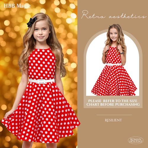 HB HBB MAGIC Girls Vintage Dress 50s Retro Twirling Special Occasion Dresses Size 6-14 Sleeveless Kids Dress Red Polka Dot - Image 2