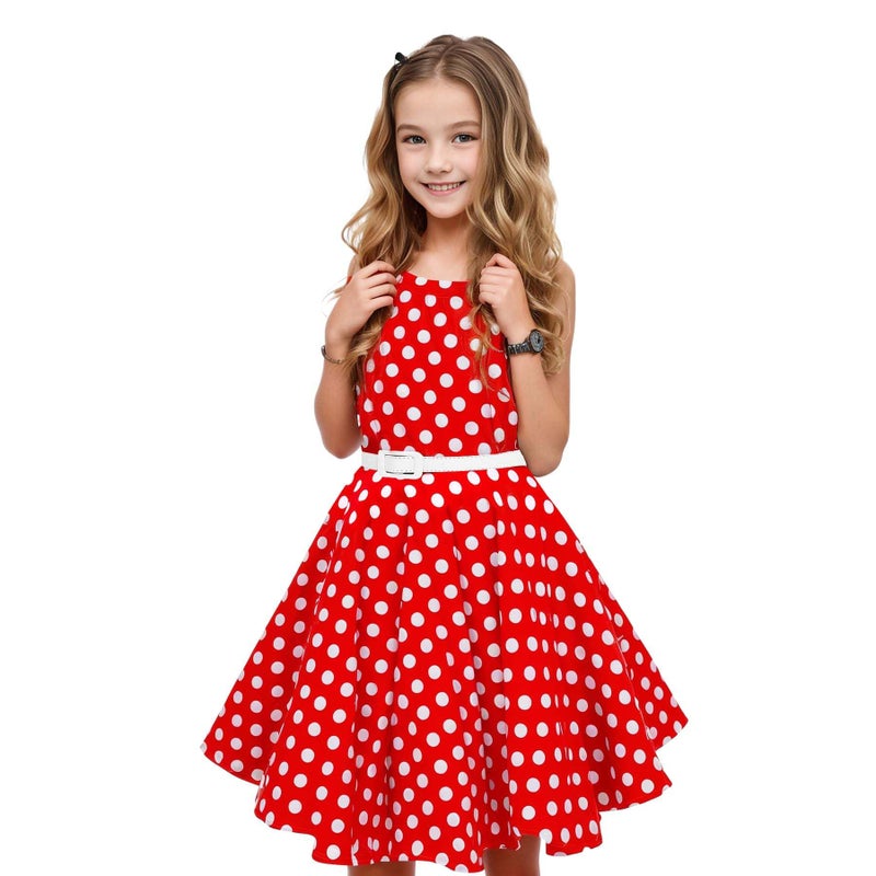 HB HBB MAGIC Girls Vintage Dress 50s Retro Twirling Special Occasion Dresses Size 6-14 Sleeveless Kids Dress Red Polka Dot - Image 5