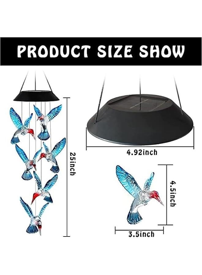 Solar Wind Chimes Outdoor, Colorful Hummingbird Wind Chimes for Outside Solar Lights Fairy Garden Accessories for Patio Yard Porch Garden, Birthday Gifts for Grandma Wife Mom - Image 2