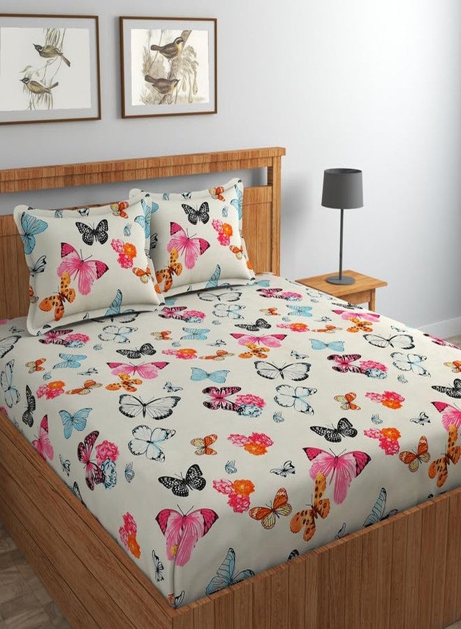 Delight Zone Glace Cotton 160TC Prime Collection King Size Elastic Fitted Double Bedsheet with 2 Pillow Covers - (White9) - Image 1
