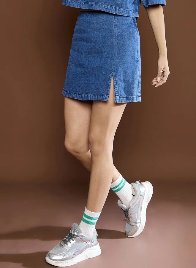 ساسافراس Denim Front Slit Skorts for Women