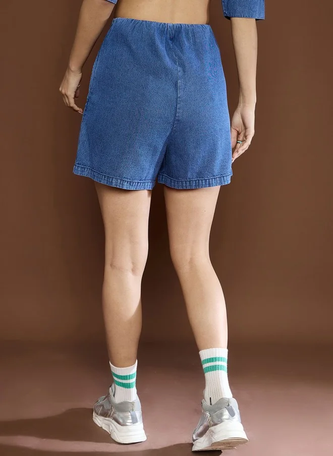 SASSAFRAS Denim Front Slit Skorts for Women