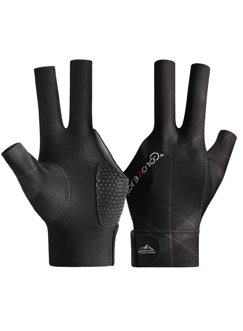 Golovejoy Men Professional Billiards Gloves Lightweight and breathable Three Finger Open Finger Gloves Single pack Blalck - Image 1
