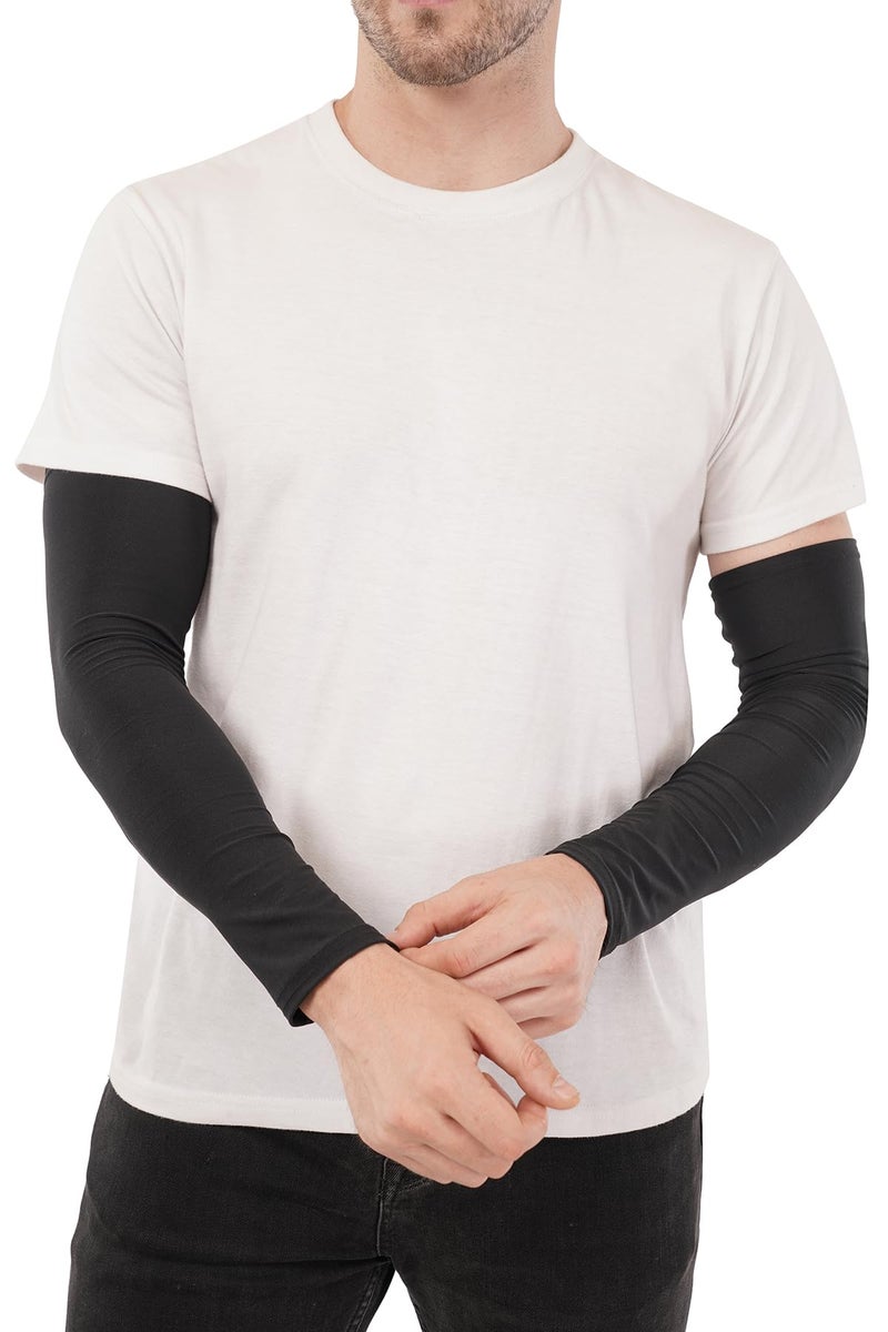 PrimeBox Arm Sleeve For Men women Fully Stretchable Sun UV Ray Dust Protection Bike Riding Cycling Gloves Cricket Golf Football Soft Hand Gloves sleeves (Black 2pair) - Image 2