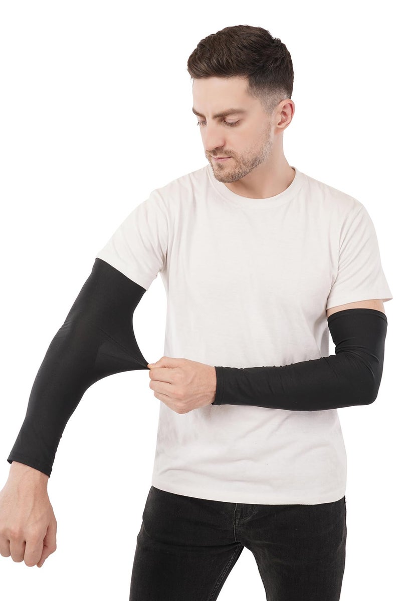 PrimeBox Arm Sleeve For Men women Fully Stretchable Sun UV Ray Dust Protection Bike Riding Cycling Gloves Cricket Golf Football Soft Hand Gloves sleeves (Black 2pair) - Image 4