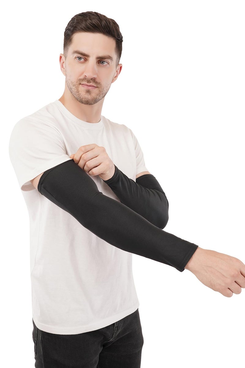 PrimeBox Arm Sleeve For Men women Fully Stretchable Sun UV Ray Dust Protection Bike Riding Cycling Gloves Cricket Golf Football Soft Hand Gloves sleeves (Black 2pair) - Image 5