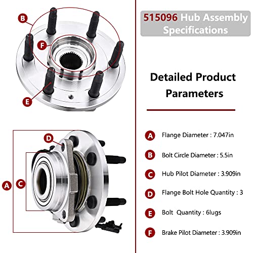 JLEO Front Wheel Hub Bearing Assembly 4WD 6-Lugs 515096 Compatible with Chevy Tahoe Silverado 1500 Avalanche Suburban, Cadillac Escalade, GMC Yukon Sierra w/ABS (1) - Image 3
