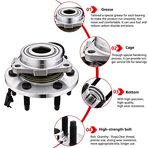 JLEO Front Wheel Hub Bearing Assembly 4WD 6-Lugs 515096 Compatible with Chevy Tahoe Silverado 1500 Avalanche Suburban, Cadillac Escalade, GMC Yukon Sierra w/ABS (1) - Image 4