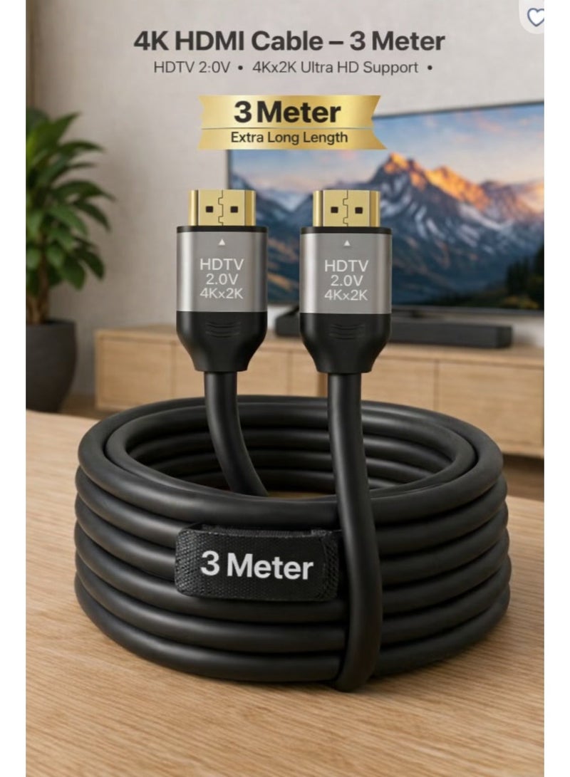 Bright 4K High Quality 2.0 HDMI 3M High Speed HDMI Cable Supports 3D, FULL HD, up to 4K - Image 1