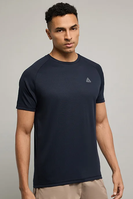 R&B Logo Detail Active T-Shirt with Crew Neck and Short Sleeves