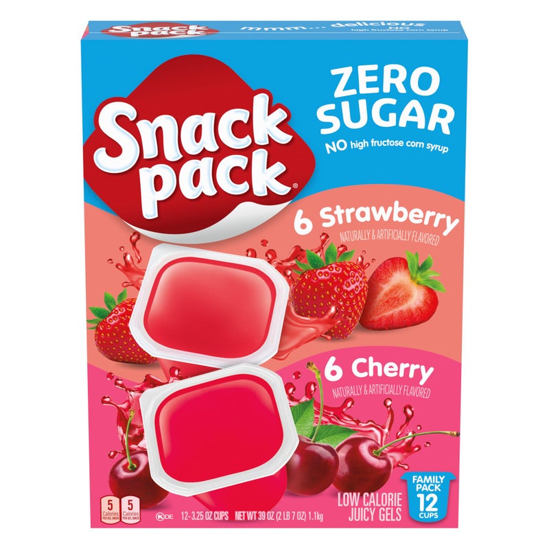 Snack Pack Zero Sugar Strawberry and Cherry Flavored Low Calorie Juicy Gels Cups 325 oz 12Count Family Pack - Image 3