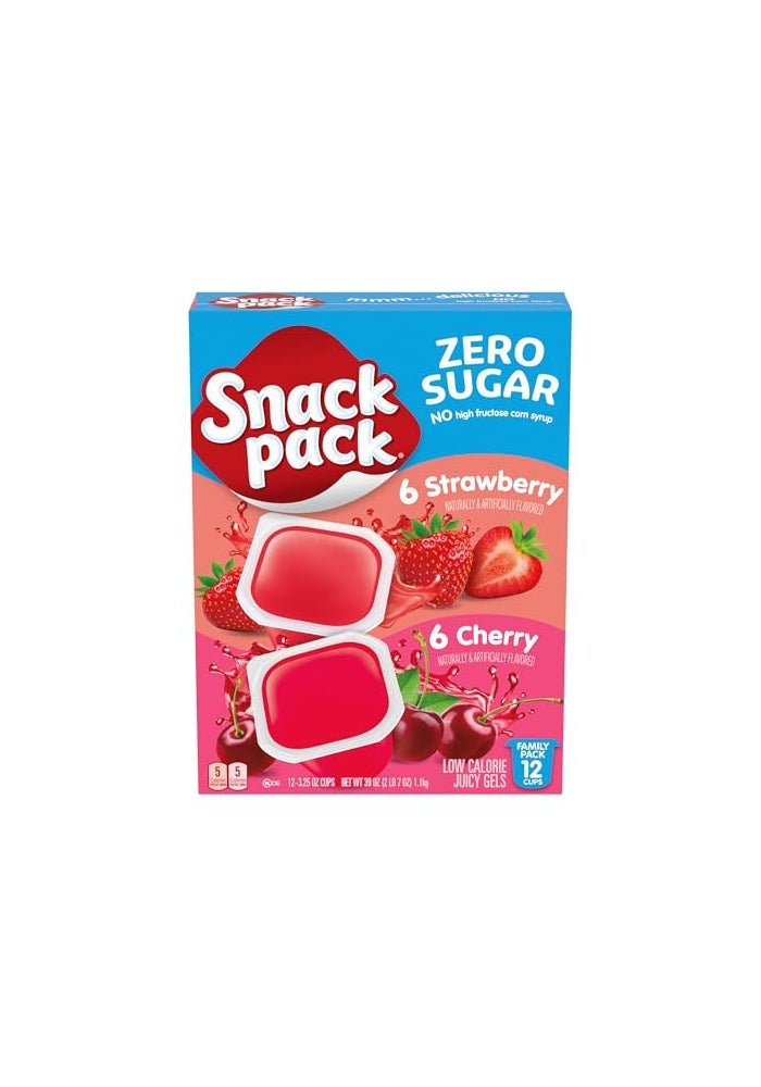 Snack Pack Zero Sugar Strawberry and Cherry Flavored Low Calorie Juicy Gels Cups 325 oz 12Count Family Pack - Image 1