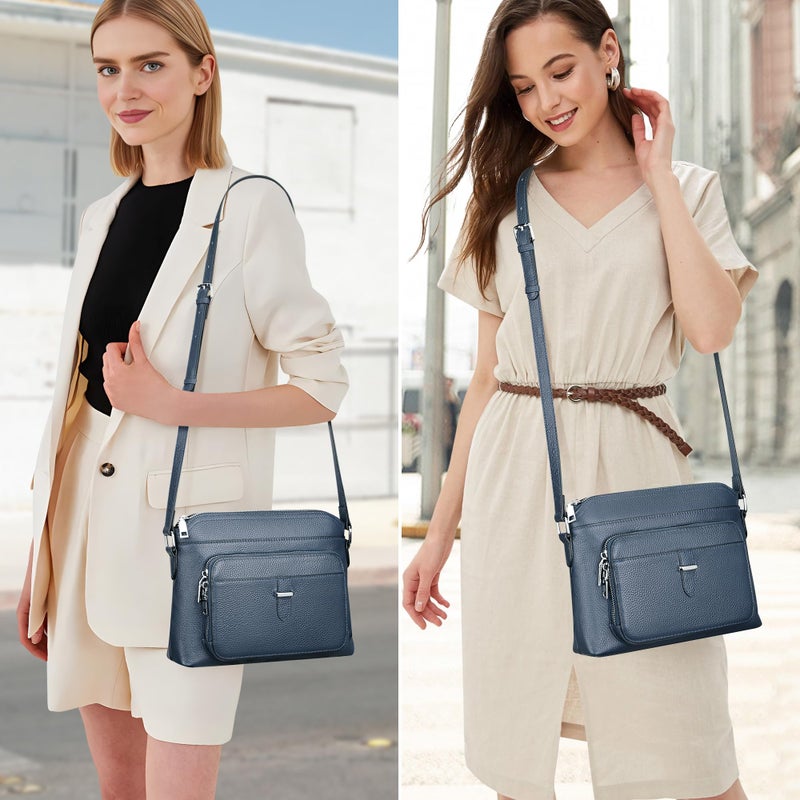 Over Earth Genuine Leather Crossbody Bags for Women Small Ladies Handbags and Purses with Card Slots(O205E Indigo Blue) - Image 2