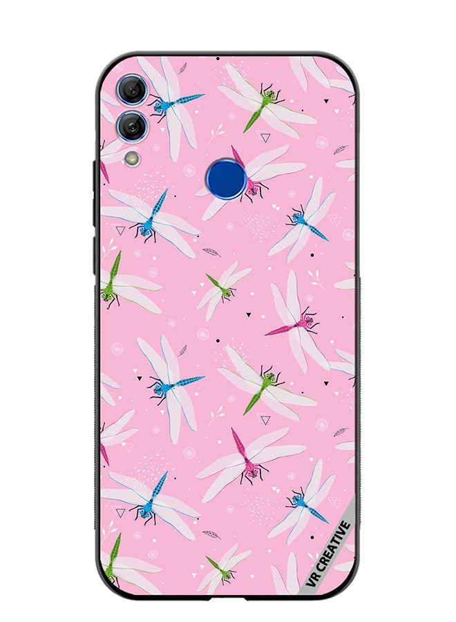 Protective Case Cover For Honor 10 Lite Dragonfly And Flowers Pattern On Pink Design Multicolour