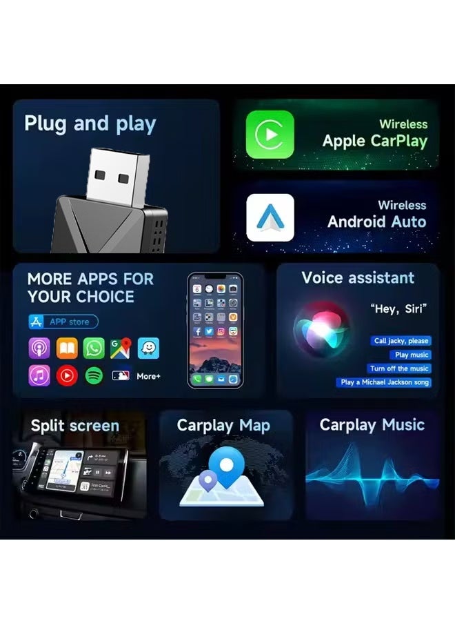 فومو محول 2 في 1 لنظامي CarPlay و Android Auto للسيارة، تحويل لاسلكي، USB من نوع C، توصيل وتشغيل، نظام مزدوج، اتصال مستقر بتردد 5.8 جيجاهرتز - Image 2